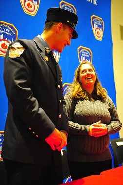 Firefighter Douglas and the recipient of his bone marrow and stem cells, Angela Rugh from Pennsylvania.
