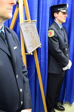The centennial plaque that will now hang at the firehouse.