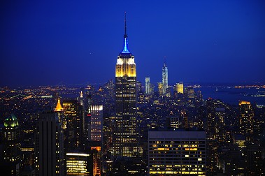 The Empire State Building in Manhattan lit for EMS Week on May 20.