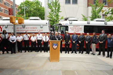 Fire Commissioner Salvatore Cassano speaks at the vehicle blessing ceremony.