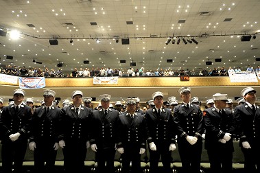 Hundreds of people attended the ceremony to cheer for the newly promoted members.