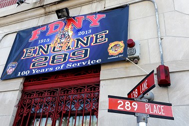 Outside the firehouse in Corona, Queens.