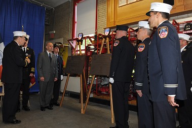 Plaques dedicated to celebrate the centennials of Engine 81 and Ladder 46.