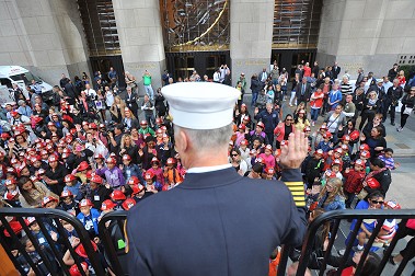 Chief of Department joined Fire Commissioner Salvatore Cassano (not pictured) to swear in 300 New York City school children as Junior FDNY Firefighters and EMTs.