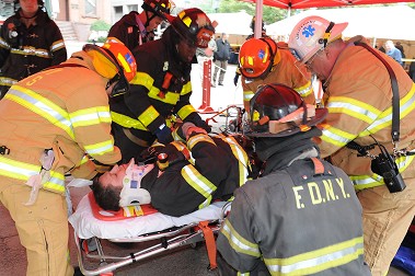 FDNY firefighters and EMS members demonstrate a vehicle extraction during the event.