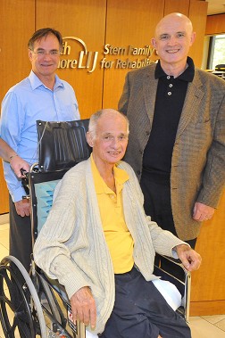 EMT Ed Tweedy (brown jacket) and Thomas Tweedy (blue shirt) with their father, James Tweedy, the day he was released from the North Shore LIJ Hospital.