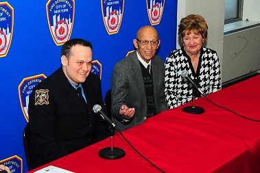 Firefighter Christopher Howard, Engine 255, with the recipient of his bone marrow, John Ciempa, and his wife Debra.