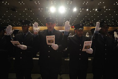 The EMTs take the Oath of Geneva.