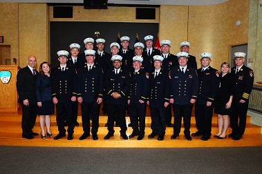 Fire Commissioner Salvatore Cassano, Chief of Department Edward Kilduff, the Columbia University staff and graduates.