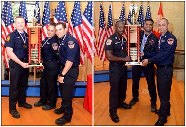 The winning paramedics from Station 26 (right) and EMTs from Station 7.
