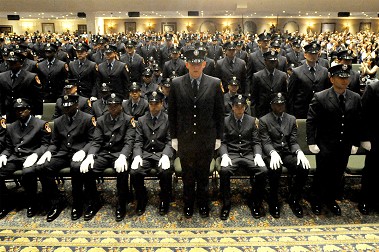 The Fire Commissioner requested the class’s 100 military veterans to stand and be recognized during the ceremony.