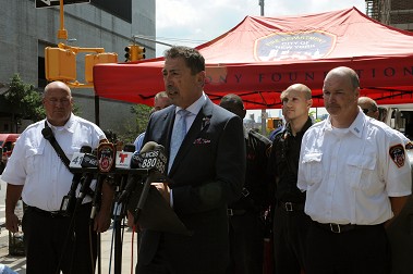 Fire Commissioner Daniel Nigro speaks about fire safety education.