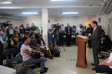 Firefighters presented their donation to the family as part of a ceremony at Councilman Mark Levine's office.