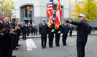 Numerous FDNY uniformed and civilian staff, came out to applaud the 37-year veteran. 