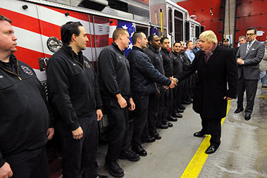 Mayor Boris Johnson meets the members of Engine 10/Ladder 10.