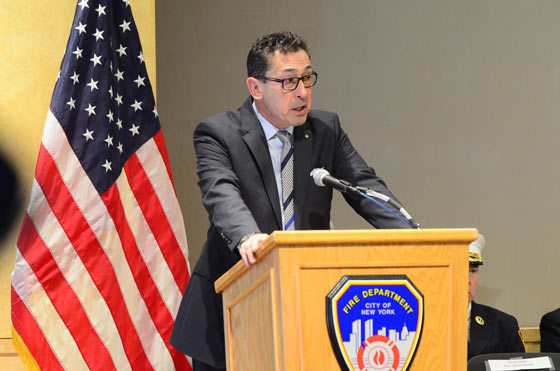Fire Commissioner Daniel A. Nigro speaks at the ceremony