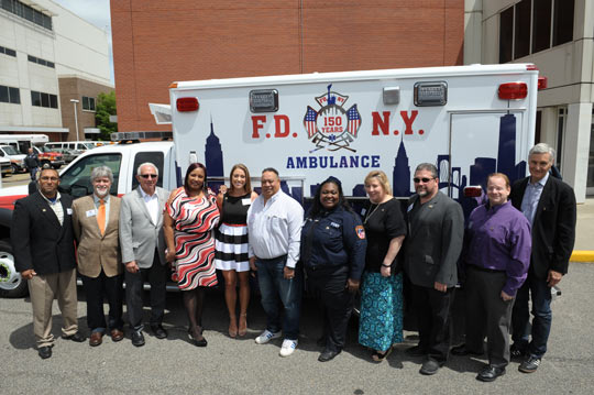 The eleven survivors of cardiac arrests with the #FDNY150 ambulance