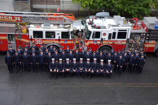 The members and apparatus of Engine Company 95 and Ladder Company 36 in Inwood.