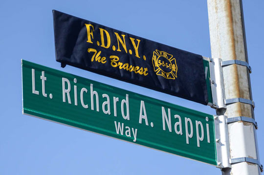 FIRE COMMISSIONER AND FAMILY OF FDNY LIEUTENANT RICHARD A. NAPPI UNVEIL STREET RENAMED IN HIS HONOR IN BROOKLYN