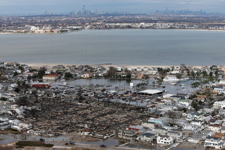 FDNY members operate during Hurricane Sandy at Breezy Point, Queens, October 30, 2012. 