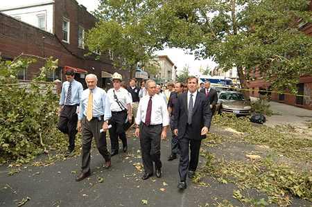 FDNY members respond to the widespread damage in Brooklyn following the storm on August 8.