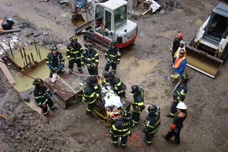FDNY Members Rescue Worker Who Fell at Construction Site - October 12, 2007