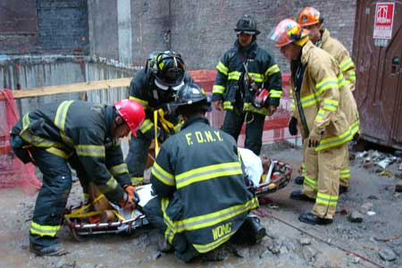 FDNY Members Rescue Worker Who Fell at Construction Site - October 12, 2007