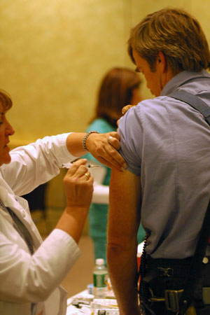 All on duty firefighters and EMS members were dispatched to one of 12 POD sites to receive a vaccine during BIOPOD 2007.