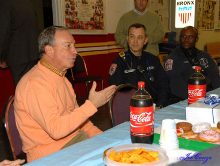 Mayor Bloomberg visits with members of EMS Station 14 in the Bronx on Thanksgiving Morning.