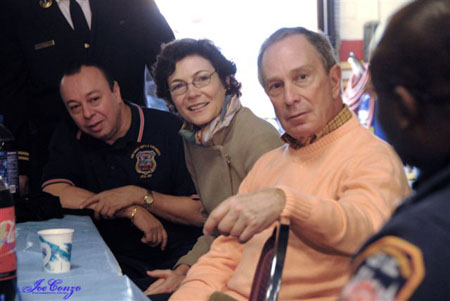 Mayor Bloomberg visits with members of EMS Station 14 in the Bronx on Thanksgiving Morning.