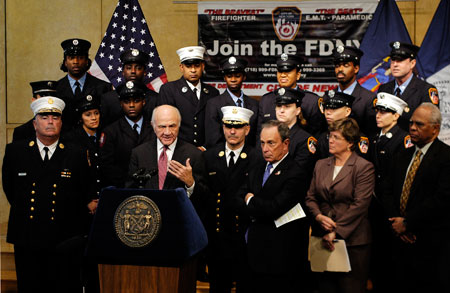Fire Commissioner Scoppetta joins Mayor Michael R. Bloomberg and other FDNY officials to announce the results of this year's firefighter exam.