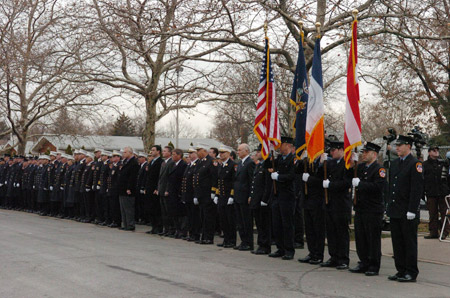 Fire Commissioner Nicholas Scoppetta, Chief of Department Salvatore Cassano and Chief Fire Marshal Louis Garcia were among the hundreds of FDNY members attending the funeral of Supervising Fire Marshal Douglas Mercereau on December 7.