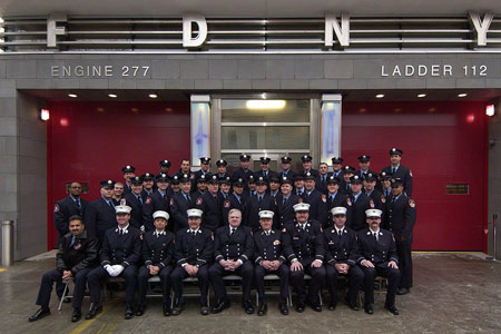 Members of Engine 277/Ladder 112 in front of their new firehouse in Bushwick, Brooklyn.
