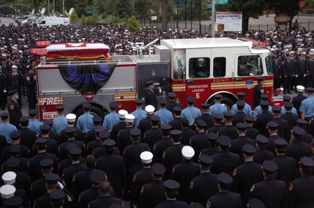 More than 8,000 firefighters gathered at St. Ephrem's Church in Brooklyn on August 23 to celebrate the life of Firefighter Joseph Graffagnino of Ladder 5. The Firefighter lost his life fighting a seven-alarm fire in Manhattan on August 18 along with Firefighter Robert Beddia of Engine 24.