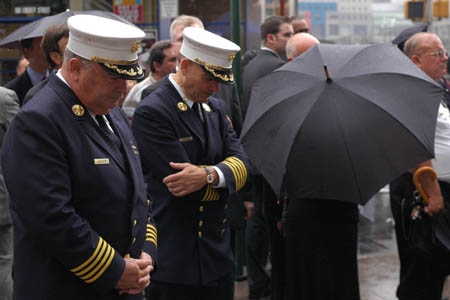 Thousands of people from around the world attended the annual ceremony at the World Trade Center site, remembering the 343 FDNY members and nearly 3,000 others who died in the terrorist attacks. First responders read the names all those who lost their lives on September 11, 2001.