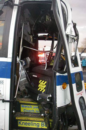 The driver of one of the buses was pinned behind the wheel and was extricated by firefighters from Ladder 113 before being transported to Kings County Hospital in serious condition.