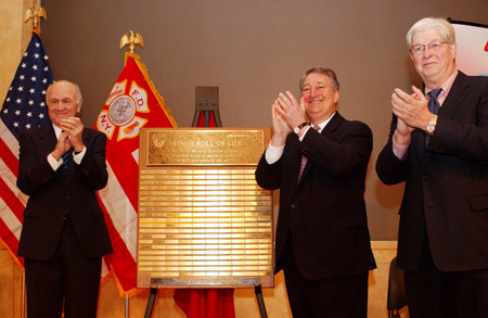 The Honor Roll of Life plaque is unveiled with the names of the 16 firefighters who donated bone marrow in 2007.