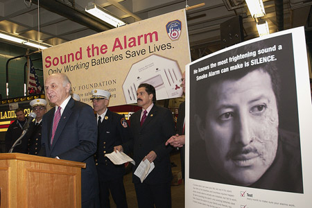 Fire Commissioner Nicholas Scoppetta, Chairman of the FDNY Foundation Stephen Ruzow, Congressman Jose Serrano and other FDNY members joined on February 11 to unveil the largest fire safety campaign in FDNY history.