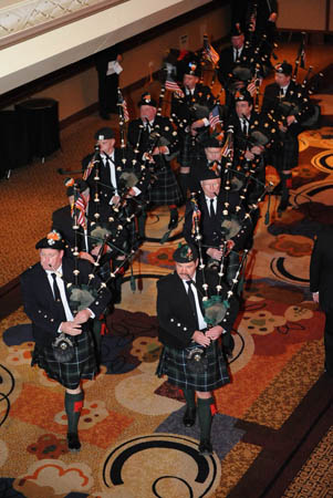 The FDNY Emerald Society Pipes and Drums Band kicked off the annual Humanitarian Awards Dinner.