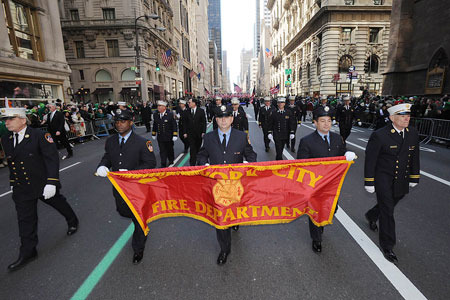 The FDNY makes its way up Fifth Avenue during the St. Patrick's Day Parade on March 17.