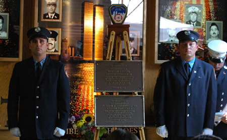 Plaques honoring Lt. Joseph Graffagnino and Firefighter Robert Beddia will hang in the quarters of Engine 24/Ladder 5 in Manhattan.