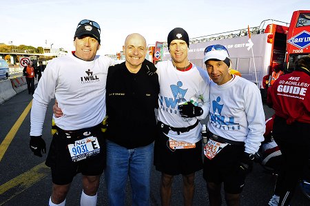 Chief of Department Salvatore Cassano (second from left) greeted runners at the start of the ING New York City Marathon, including (L to R) Firefighter Matt Long of Ladder 43, Noel Flynn and Lt. Frank Carino of Ladder 39.