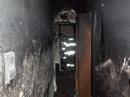 The long entry hallway in the fire apartment.