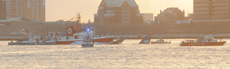 Members of Marine 1, Marine 6, Marine 9 and the Fast Boat responded to the scene of a plane crash on the Hudson River on Jan. 15.