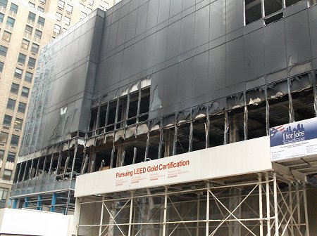 The windows of 501 Madison Ave. after a three-alarm fire on Feb. 9.