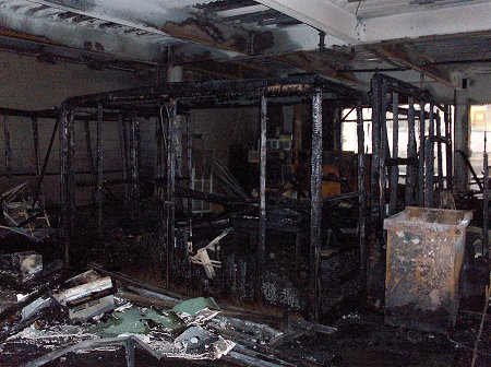 A burned shanty inside 501 Madison Ave.