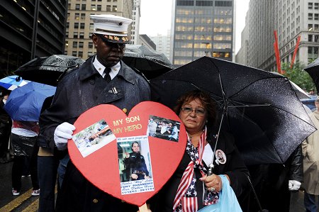 Friends and family of the 343 FDNY members killed on Sept. 11 gathered at the site during the annual ceremony, during which family members and volunteers read the names of those lost.