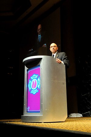 Fire Commissioner Salvatore Cassano addresses the crowd at the Humanitarian Awards.