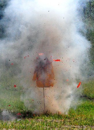 The dangers of illegal fireworks were demonstrated by exploding them near mannequins.