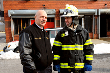 Fire Commissioner Cassano along with Chief for a day, Mets C.O.O. Jeff Wilpon.